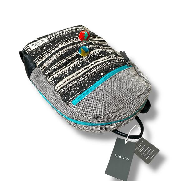 Pistil It Girl Backpack Multi Color Textured Canvas Faux Leather Book Bag - Picture 10 of 15